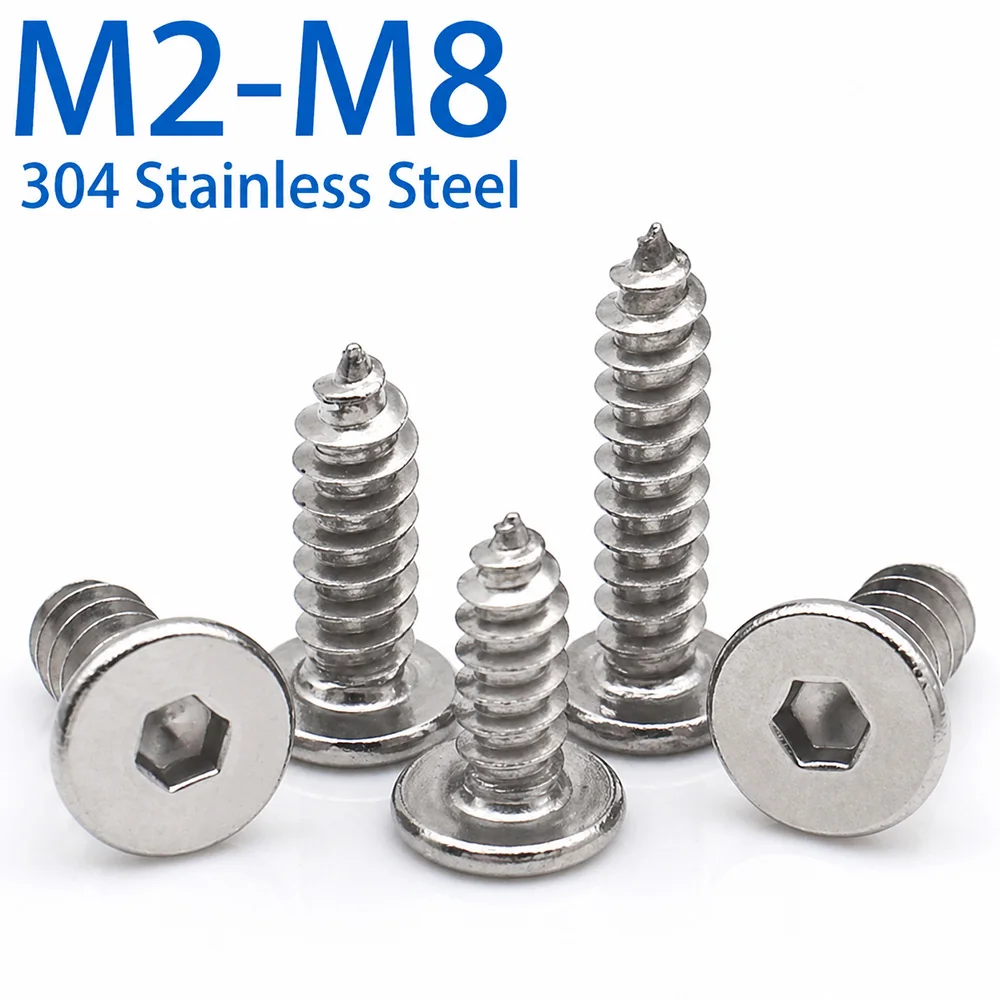 304 Stainless Steel Hex Socket Countersunk Self Tapping Wood Screws Ultra Thin Head M2 M2.3 M2.6 M3 M3.5 M4 M5 M6 M8
