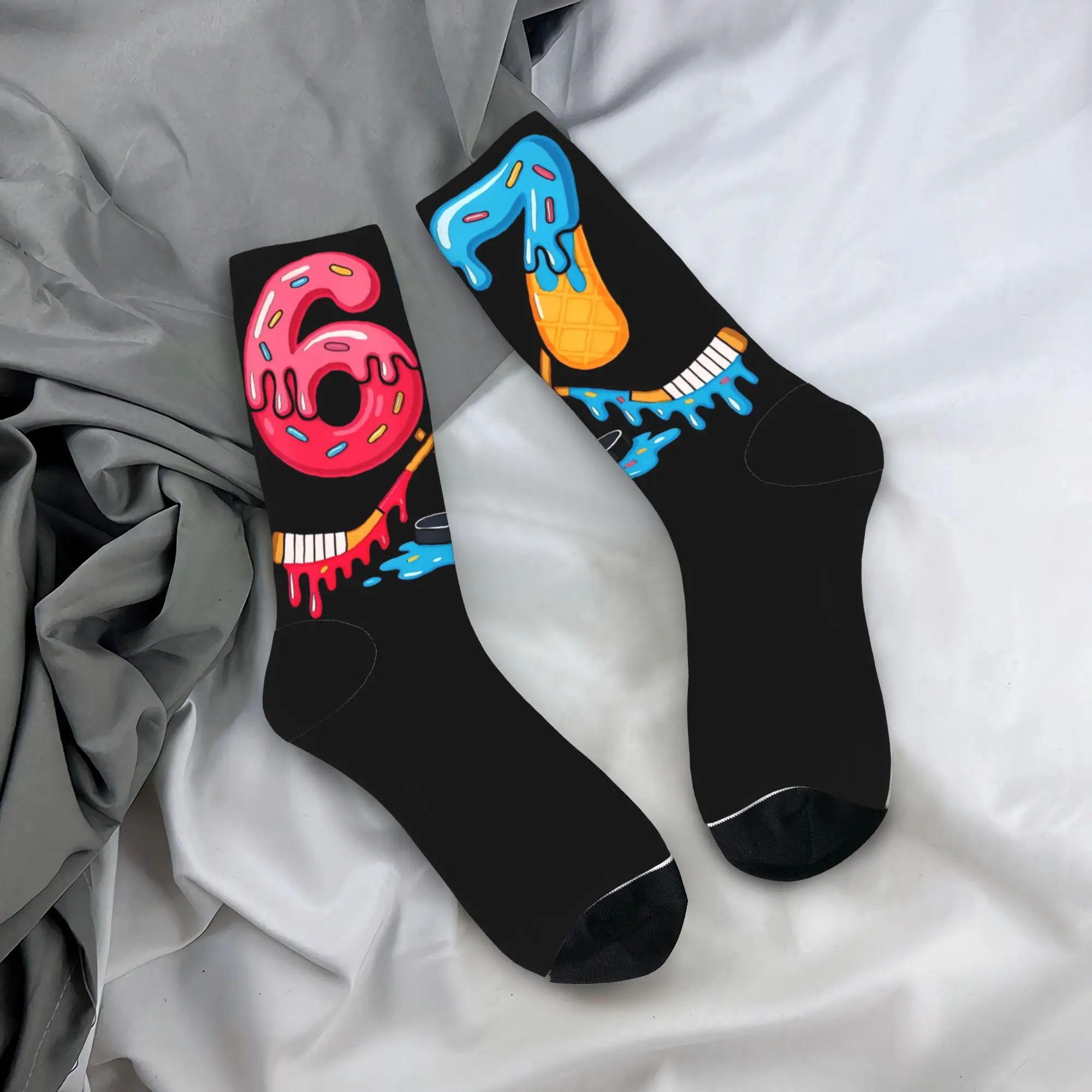 

Hockey Number 67 Donut Ice Cream Birthday Stockings Pattern Funny Socks Spring Anti Skid Socks Women Men Skateboard Soft Socks