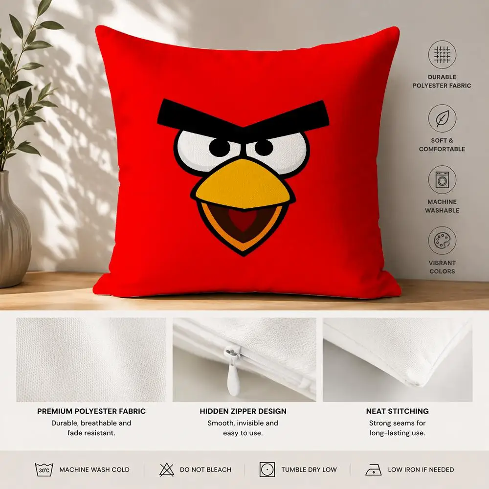Animation A-A-Angry BirdsS Cushion Cover 40x40cm Square Decorative Sofa Cushion Cover Bedroom Living Room Home Decor Gift
