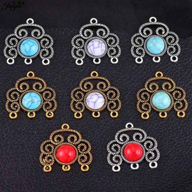 Conectores de flores huecas vintage con turquesa para joyería