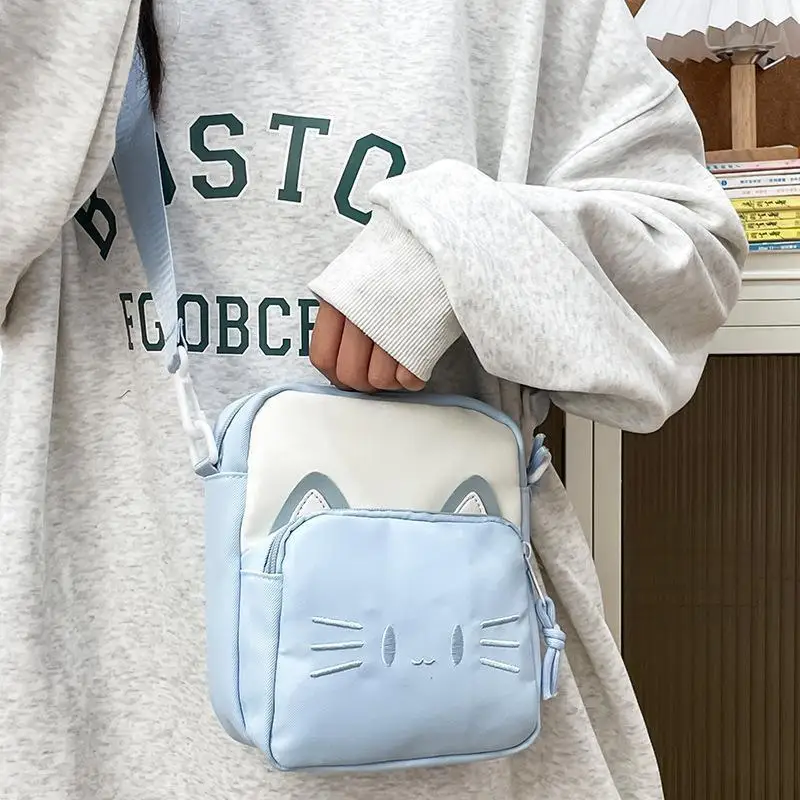 Niedliche Katzen-Stickerei Umhängetasche Schultertasche Lässige Mini-Handytasche für Mädchen Teenager Tägliche Outdoor-Reise – Detail 2