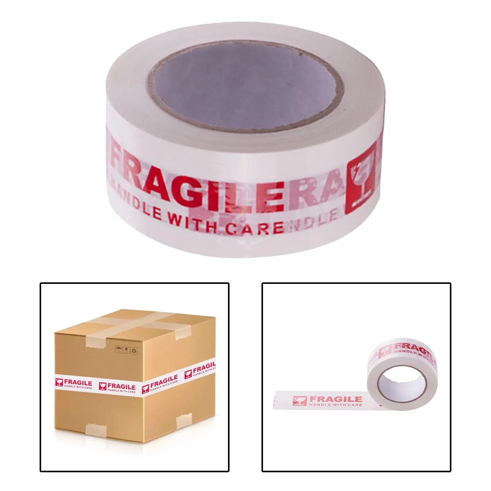 Printed Sealing Tape - 2 in x 72 yds Tape Roll with Red ''Fragile Handle with Care'' Lettering Tape