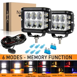 NAOEVO 4inch Work Light Side Shooter 60W White & Amber Strobe  for Emergency Off Road Fog Driving HeadlightsTruck LED Light Bar