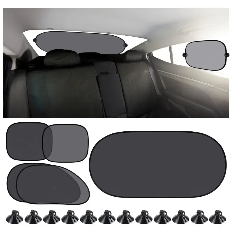 5pcs Car Window Sunshade, with Suction Cup Embedded Sunshade, Sunscreen UV Protection Auto Window Curtain Sunshades Accessories