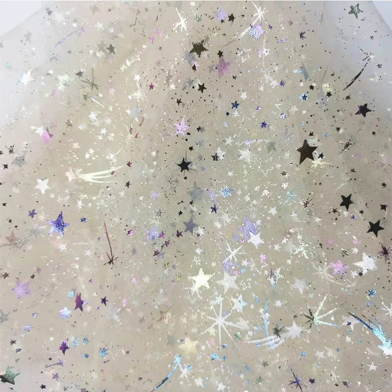 Iridescent Star Mesh Fabric Nylon Swiss Mesh Foil Colorful Starry Sky Mesh Fabric Puffy Skirt Stage Skirt Fabric