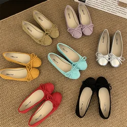 Bailamos Women Ballet Flats Mixed Color Round Toe Ladies Slip-On Shoes Elegant Flat Heels Butterfly Knot Shallow Flats Female Sh