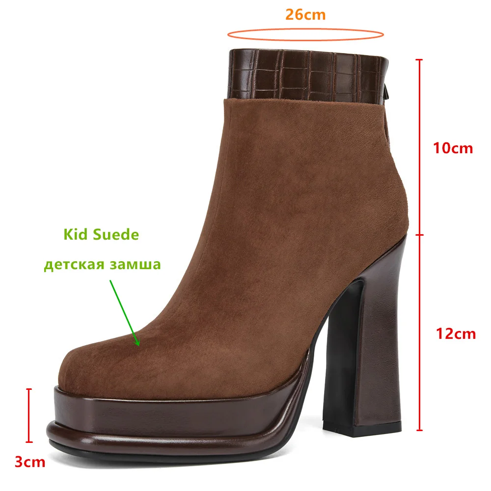 MILI-MIYA New Arrival Women Kid Suede Ankle Boots Round Toe Super High Thick Heels Platform Solid Color Casual Street Shoes