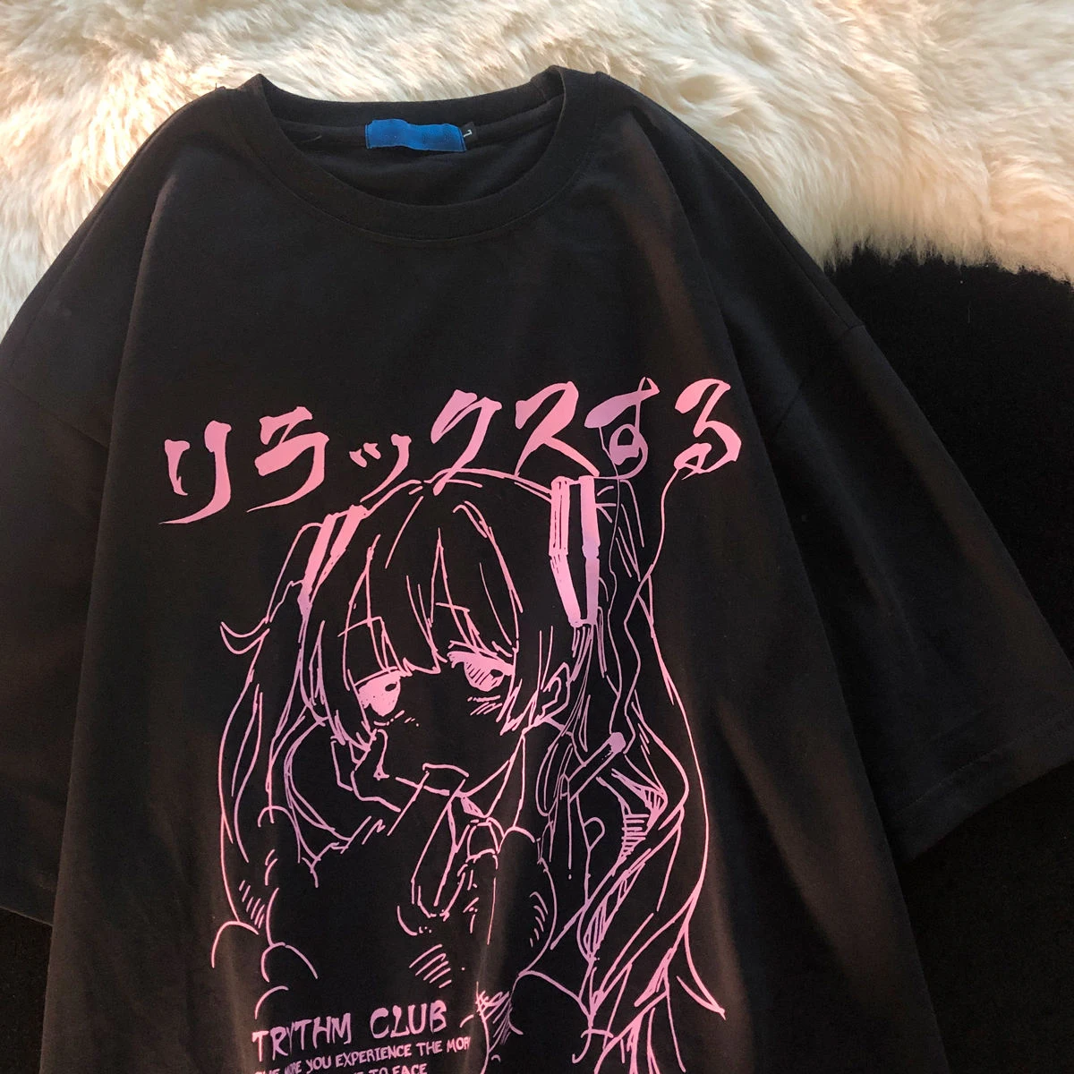 Y2k Japanese Harajuku Graphic Kawaii Anime Print Mujer Camisetas White Black Top T Shirt Aesthetics Graphic Short Sleeve t-shirt