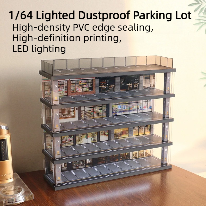 1:64 RC Car Simulation Parking Garage Display Case Toy Model Car Storage and Display Cabinet Dustproof Garage Ornament