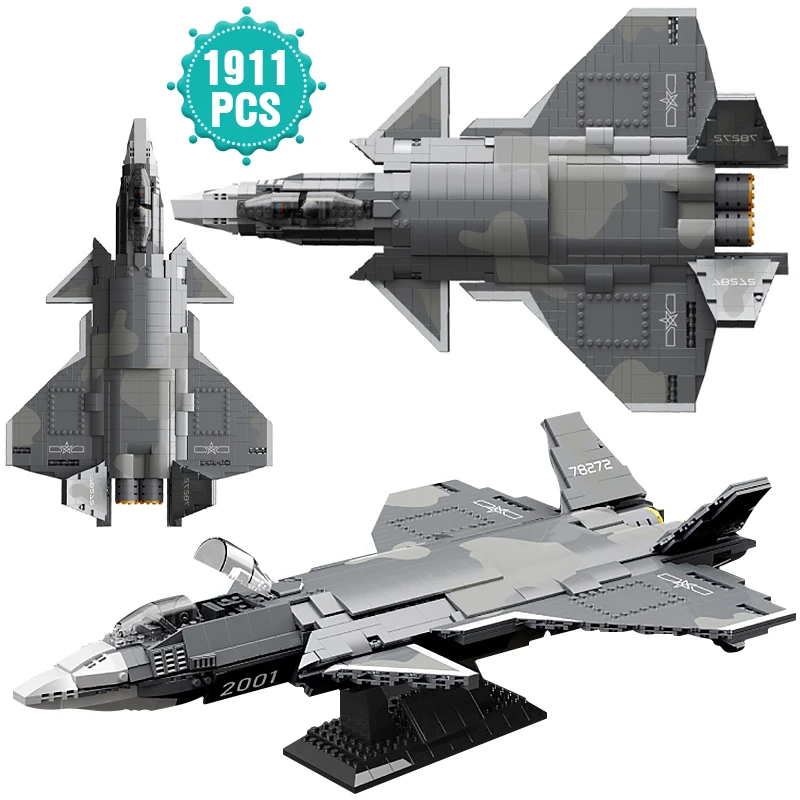 

1911PCS J-20 Stealth Fighter Model Building Blocks Air Force Combat Aircraft Plane Bricks Desktop Display Kids Toys Holiday Gift