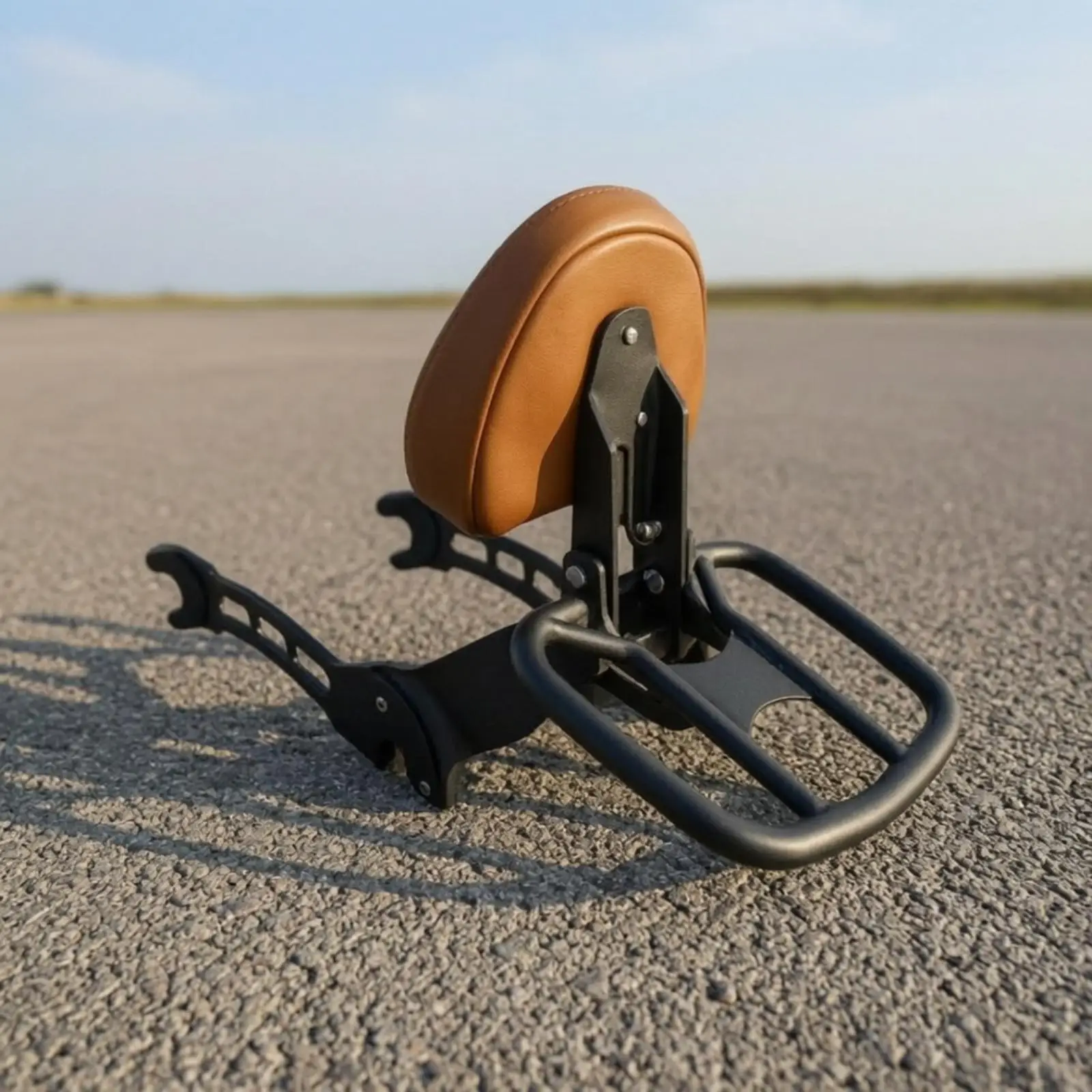 Metal Motorcycle Backrest Rack with Faux Leather Cushion Passenger Support Luggage Carrier Flat Cargo Surface Secure Mounting