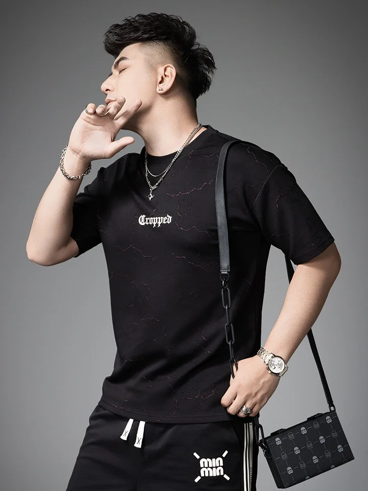 

Модная мужская футболка с буквенным принтом, с коротким рукавом и круглым вырезом, тонкая летняя стильная футболка из смесового полиэстера, модала и хлопка