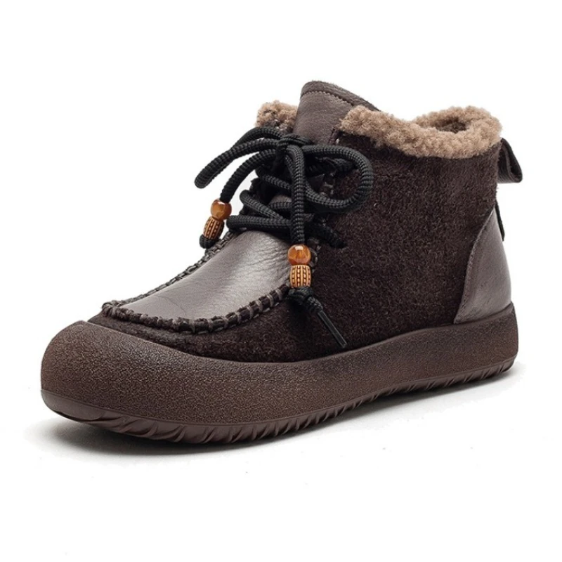 الجدة الدانتيل يصل جلد طبيعي الشتاء المرأة حذاء من الجلد الربط قصيرة أفخم تصميم مريح أحذية بوت قصيرة خفيفة الوزن عارضة الأحذية #2