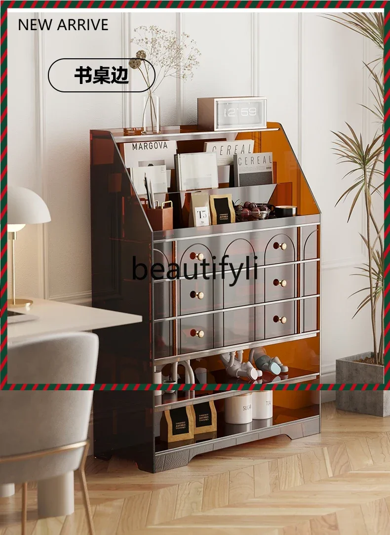 

D2520 Acrylic storage bookcase Cream wind edge cabinet Light luxury modern simple bookshelf storage Magazine chest cabinet