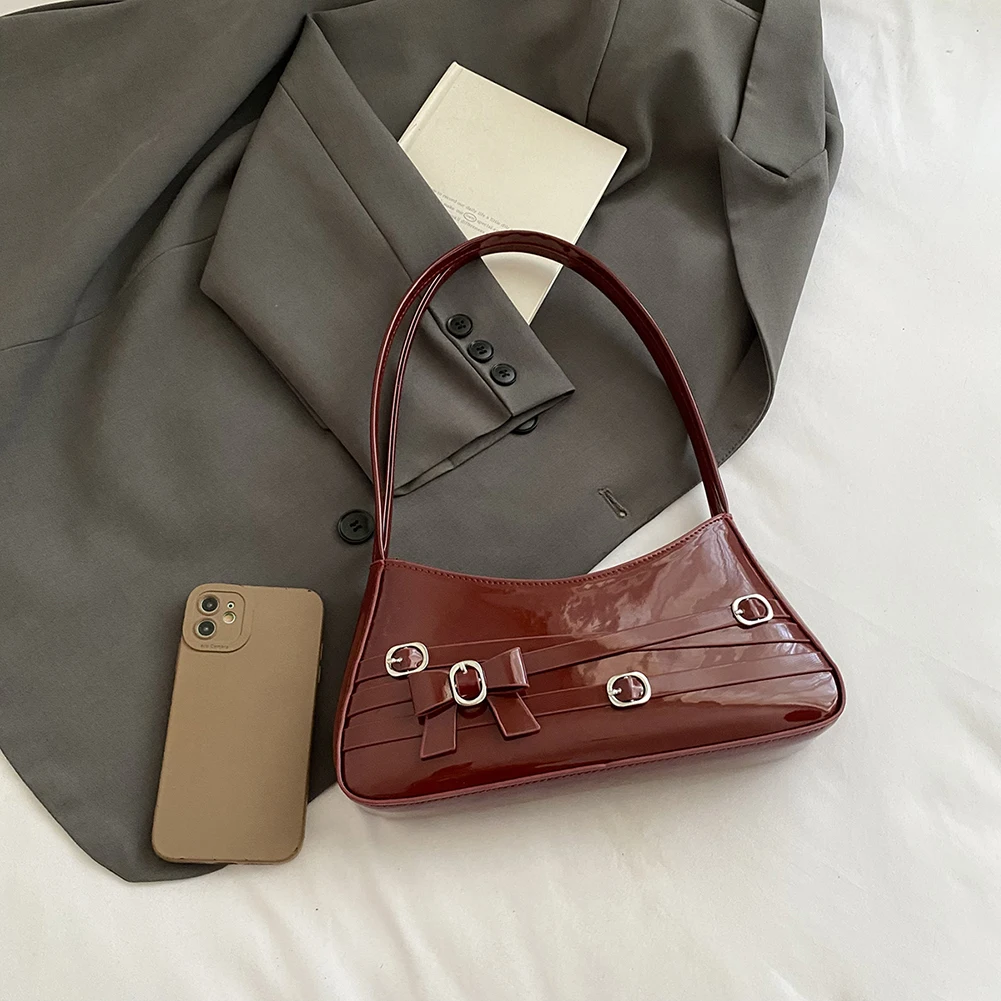 

Leather Cute Bow Shoulder Bag for Women Girls Trendy Y2K Purses Hobo Top-handle Handbag for Daily Use Casual Commuter Wear