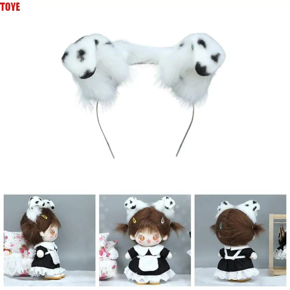 Kawaii Simulated Animal Ear Hair Hoop Dog Ears Hairband 20cm Plush Doll Headwear Black White Handmade