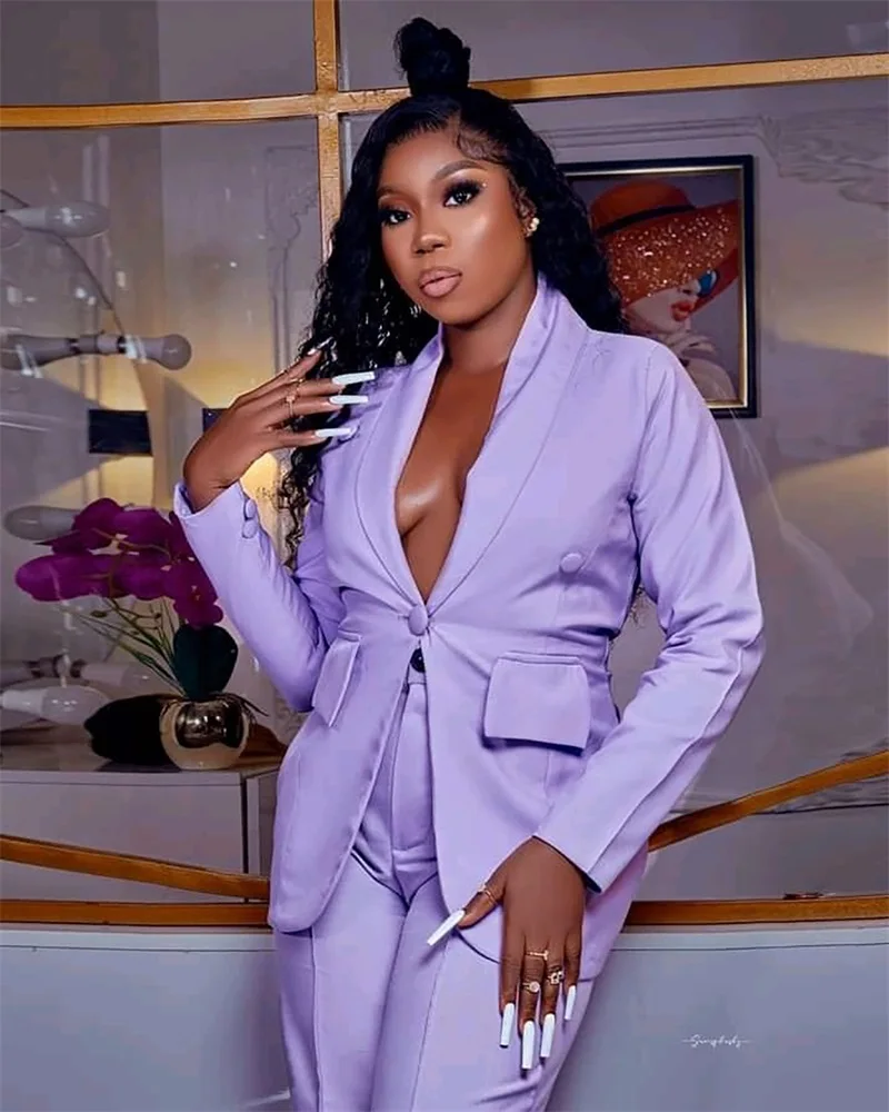 Plus Size Women Suits Set Blazer Pants 2 Pcs Purple Tailor Made One Button Formal Office Party Jacket Prom Dress Costumes