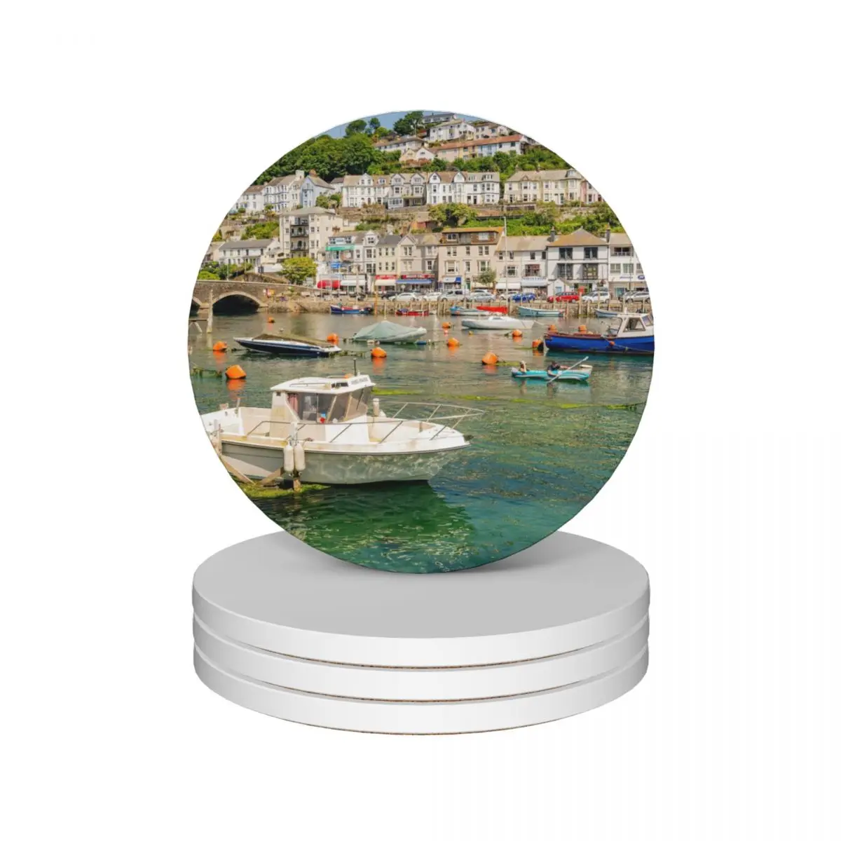 

East Looe River at high tide - Looe, Cornwall, UK. Ceramic Coasters (Set of 4) christmas coffee teapot mat drinks Coasters