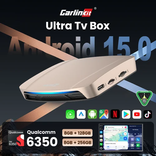 CarlinKit Ultra box Android 15,0 SM6350 Tv Box CarPlay inalámbrico Android Auto adaptador inalámbrico compatible con Youtube Netfilx IPTV GNSS