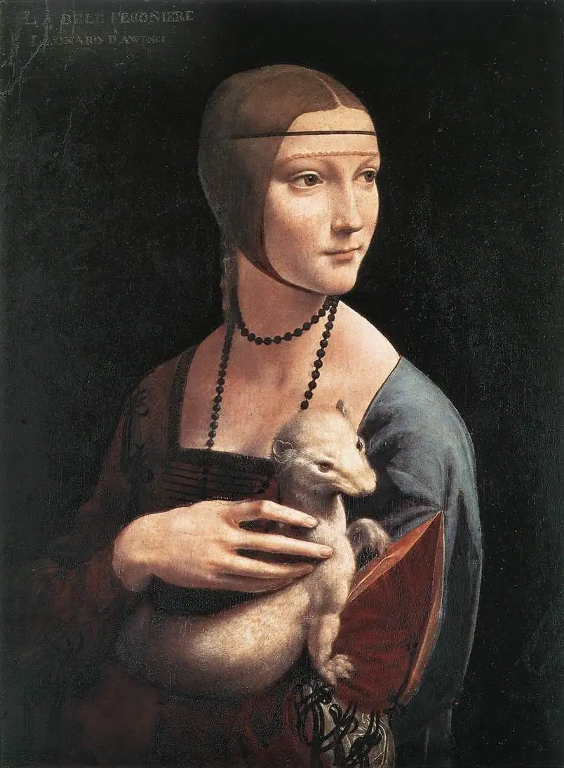 Leonardo Da Vinci's Woman with an Ermine Portrait Wall Art Painting on Canvas Oil Painting Reproduction Lady Subject