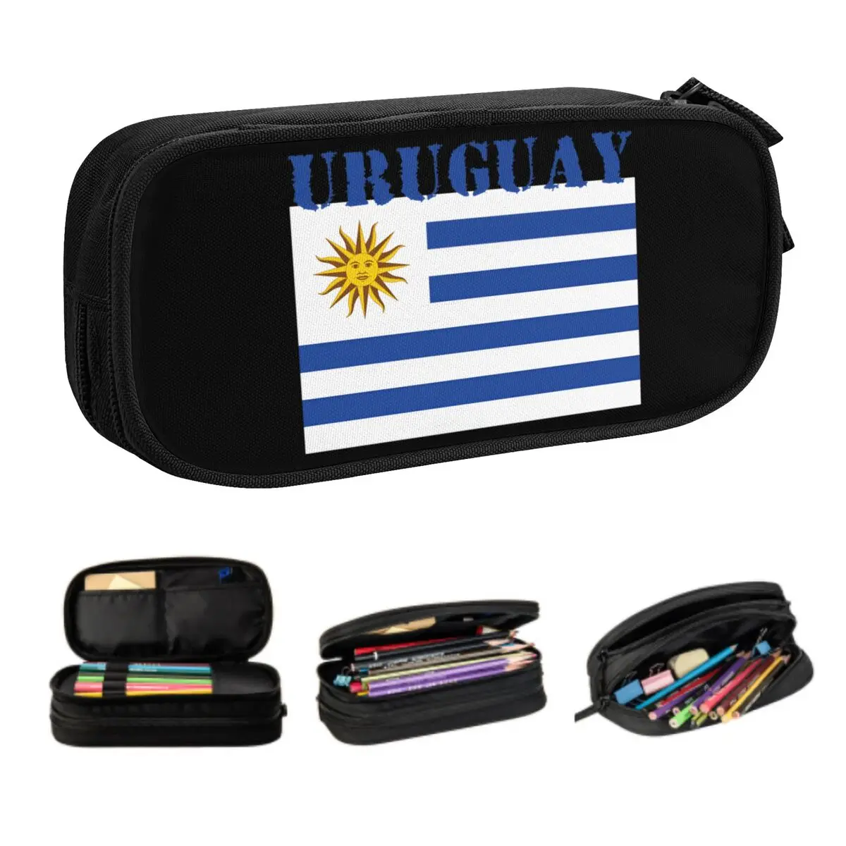 Custom Korean Uruguay Flag Pencil Cases for Boys Gilrs Large Storage Pen Box Bag Stationery