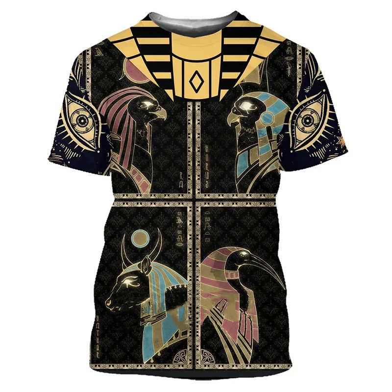 New Gold Ancient Egyptian Horus 3D Print T-shirt Men Short Sleeve T Shirts Oversized Harajuku Streetwear Man Boys Kids Tees Tops