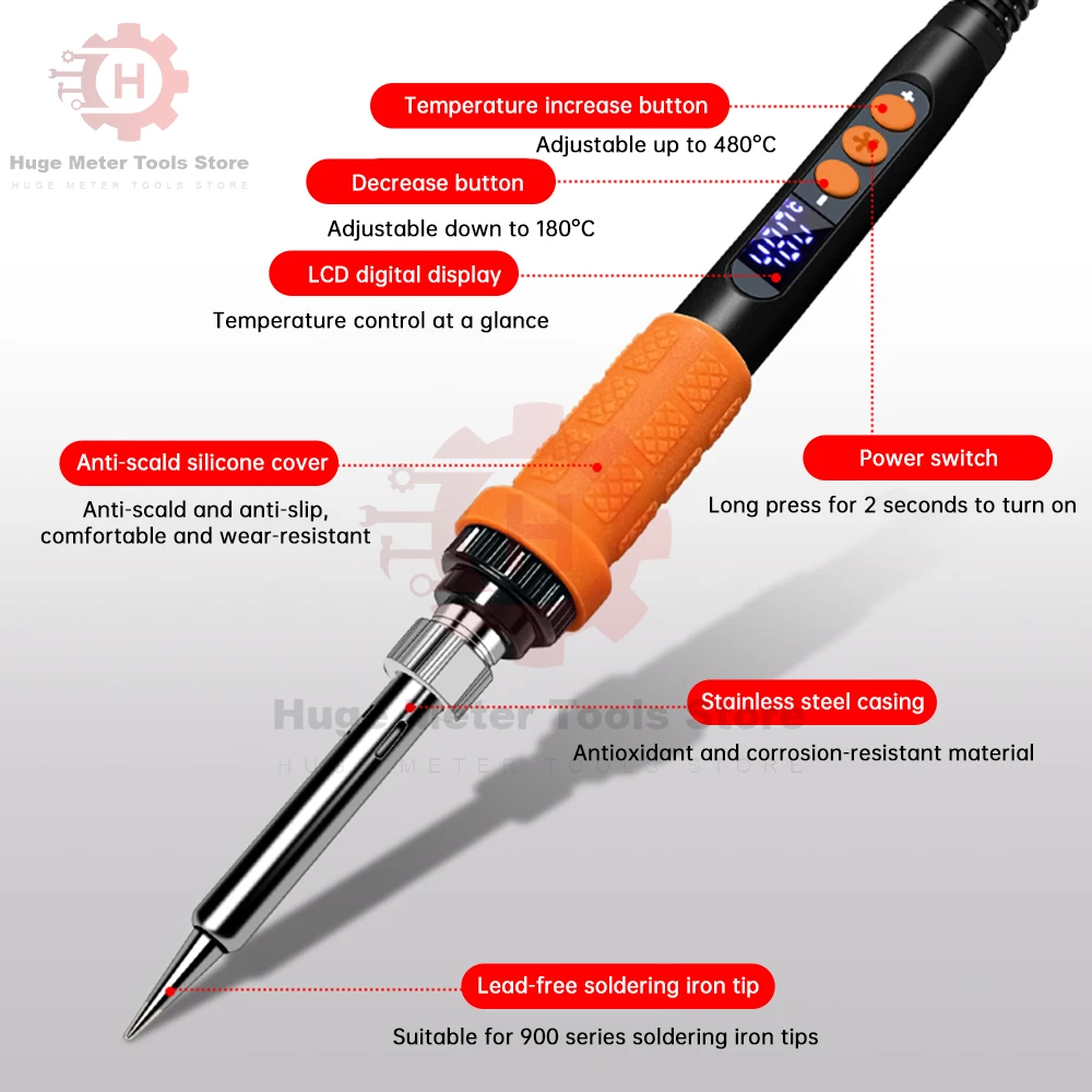 AC220V 90W Electric Soldering Iron  LED Digital Display Adjustable Internal Thermal Thermostatic Regulating Solder Iron Set