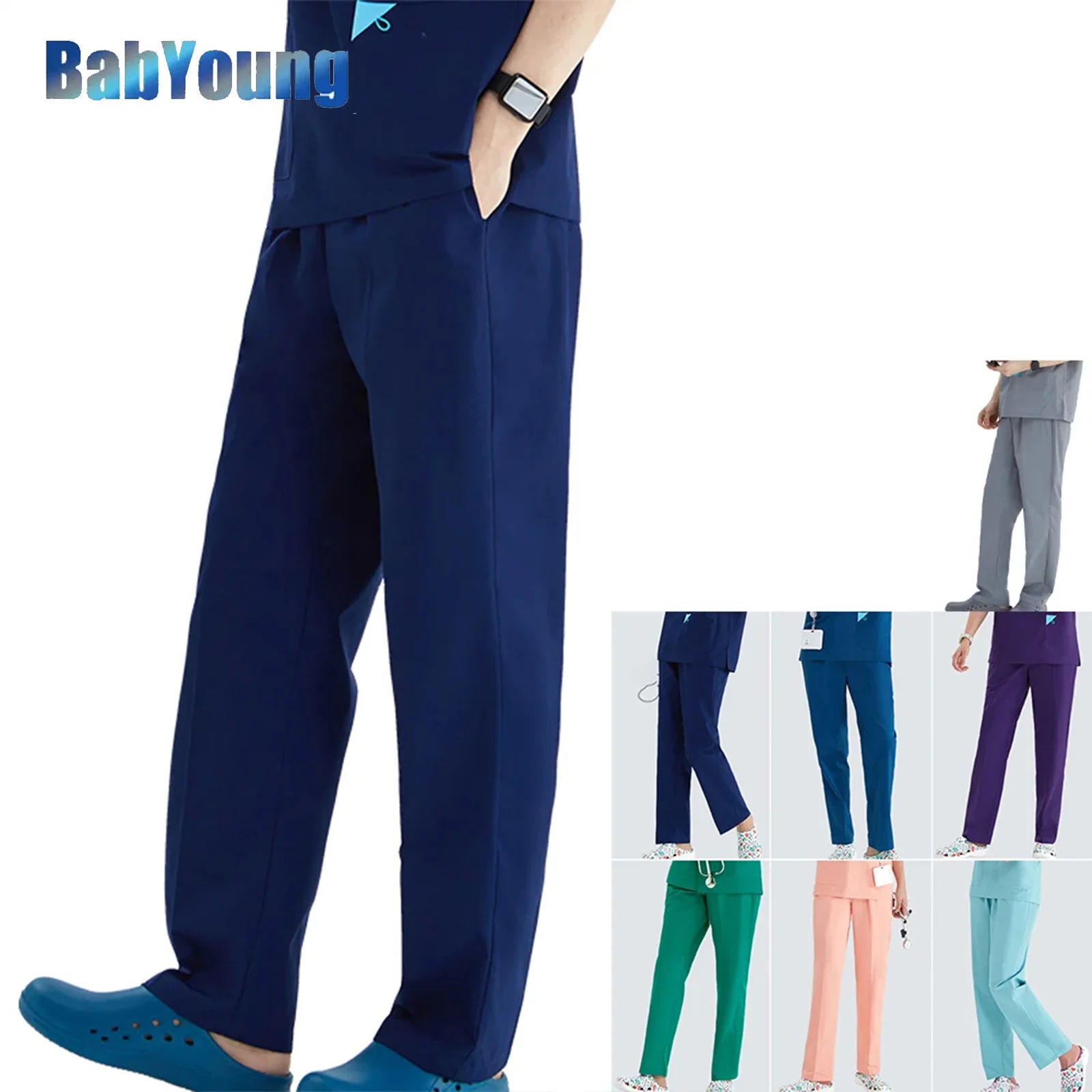 

Cheap Medical Petite Scrub Pants For Women Men Basic Cargo Straight Bottoms Nurse Poplin Full Elastic Drawstring Comfort Pant DK