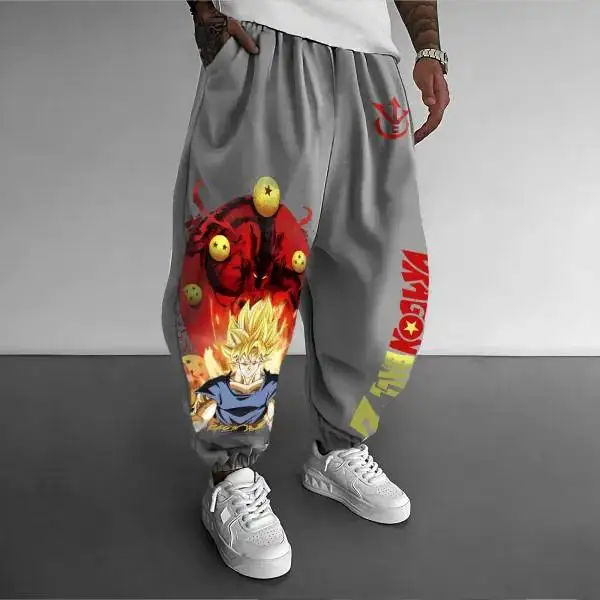 Anime cinza calças de algodão goku impressão algemado tornozelo unisex harem calças extra grande tamanho perna larga corredores moda rua