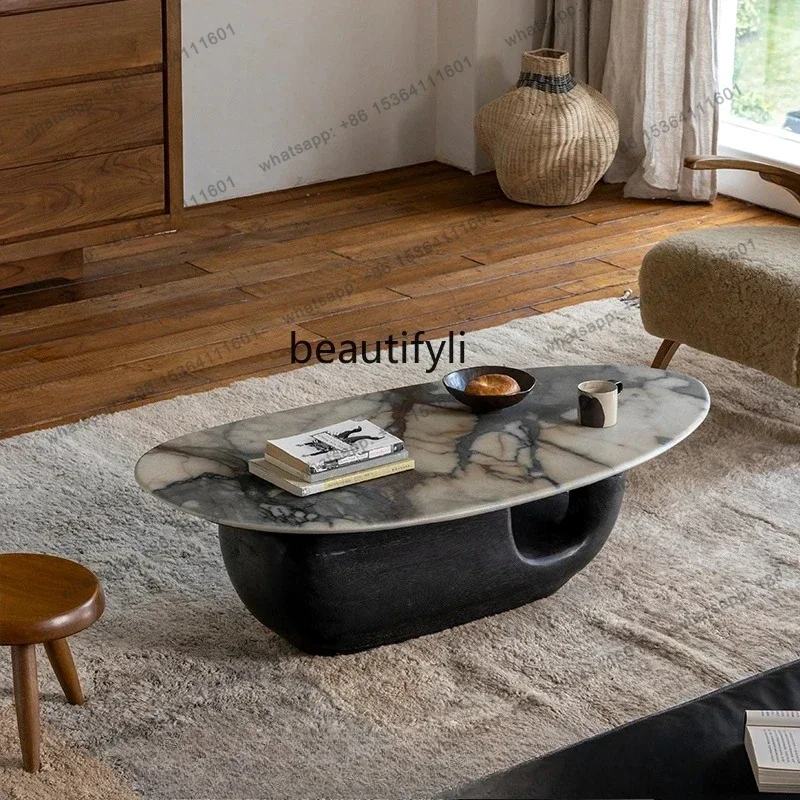 3.Retro luxury super crystal stone living room solid wood coffee table, creative alien homestay coffee table
