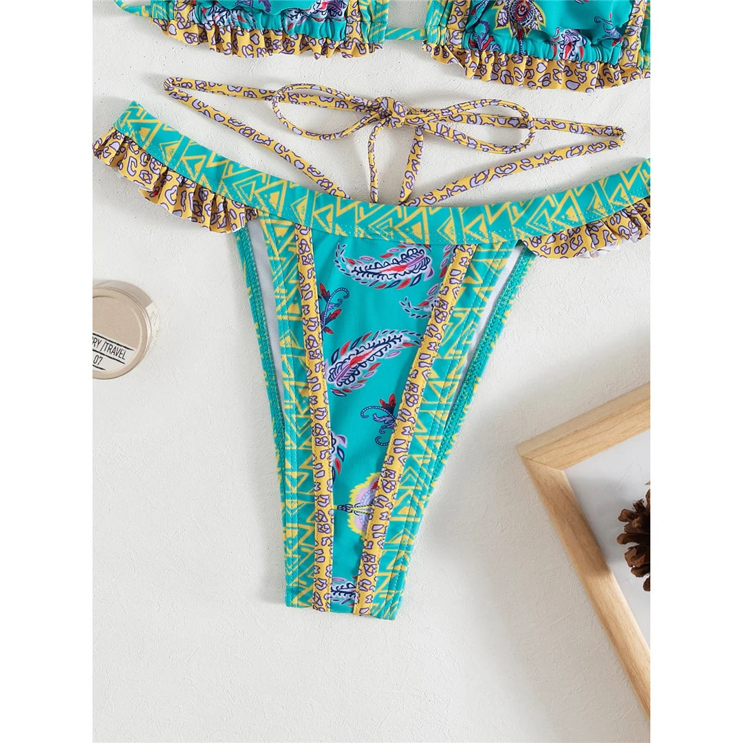 5 Farben, sexy, bedruckter Bikini mit Rüschen, Damen-Badebekleidung, zweiteiliger Bikini, Badeanzug, Badebekleidung, Modell V4651. – Detail 22