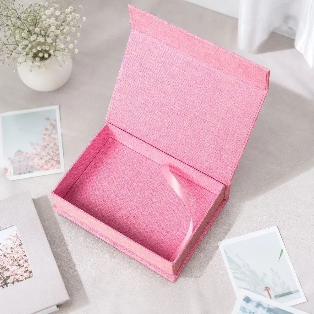 Versatile Linen Fabric Photo Storage Box Flip Lid Magnetic Close Fabric Box Document Holder For Bill Organizer