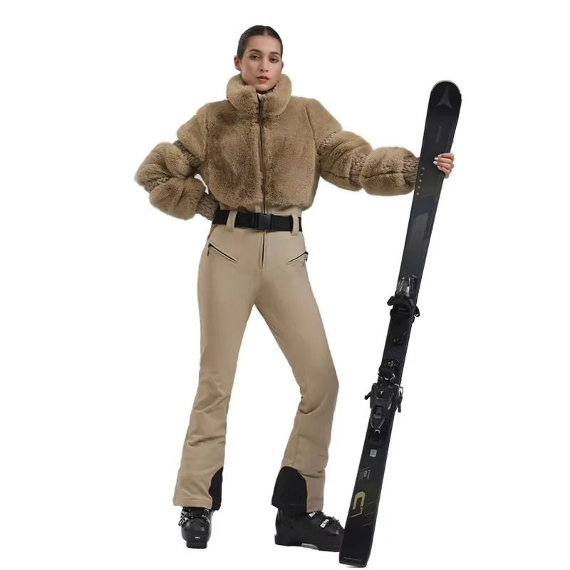 Women's Winter Ski Suit Windproof Thickened Warm Jumpsuit Outdoor Sports Slim-fit Ski Jumpsuit Snow Hair Overalls