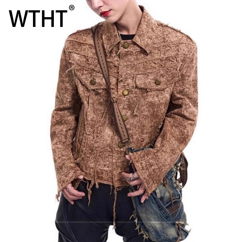 

WTHT Fashion Men's Burr Edge Do Old Denim Coats Vintage American Style Long Sleeves Lapel Jackets Male 2025 Autumn 2A2419