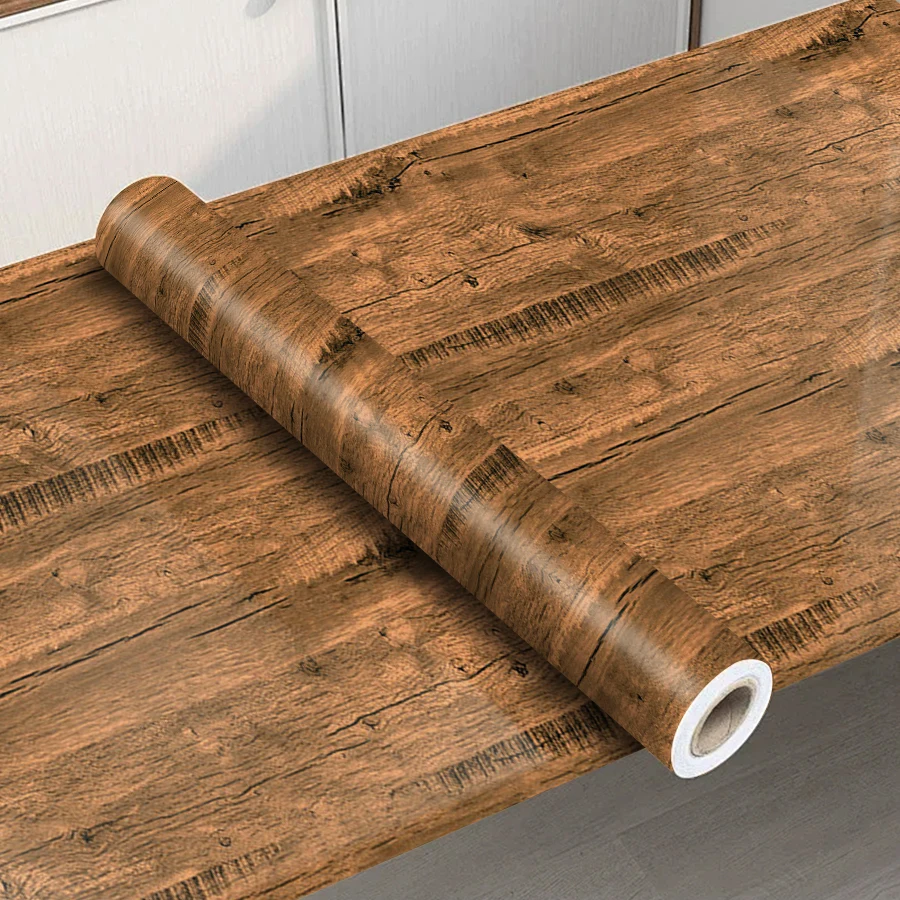 Vintage Wood Self Adhesive Wood Grain Vinyl Wallpaper Waterproof Home Decor Stickers for Door Wardrobe Cupboard Table Furniture
