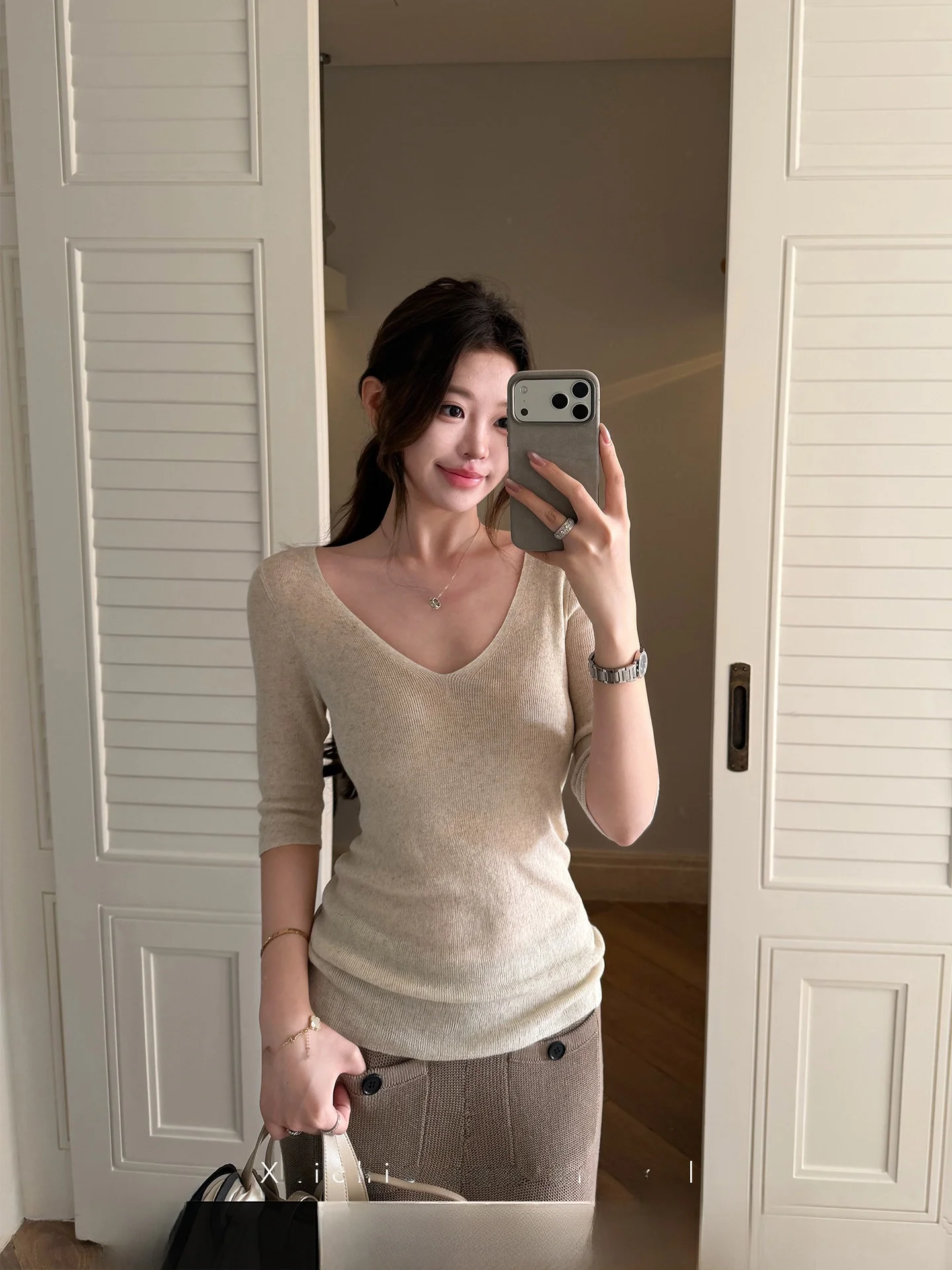 

Xzichic Women's Vintage Linen T-irt Knitted Slim Fit Top Skin-friendly ort Sve Tee Spring Summer New Arrival