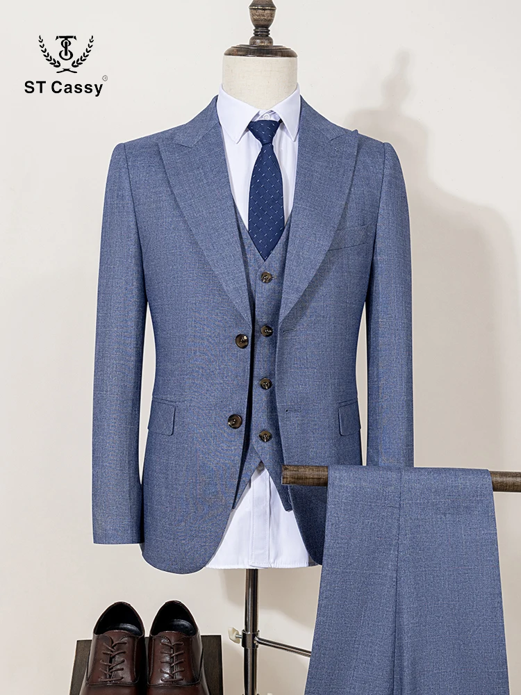 

ST Cassy 2 buttons on suit blue-gray modern design mens office wear blazer coustime homme luxe Bead edge craftsmanship