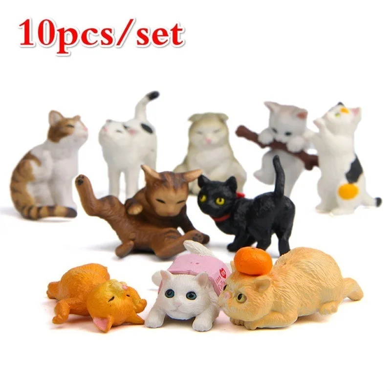 10 Pcs Cat Colorful Creative Landscaping Doll Miniature da giardino in miniatura Figurine Home Decor