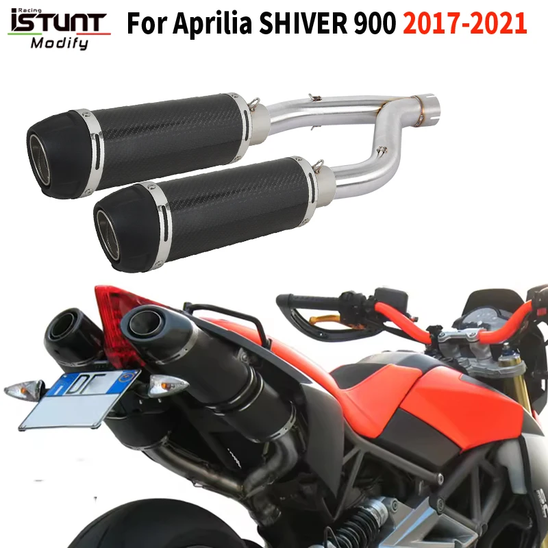 Slip On For Aprilia SHIVER 900 2017 - 2021 Motorcycle Exhaust System Muffler Middle Link Pipe Escape Moto With Muffler DB killer