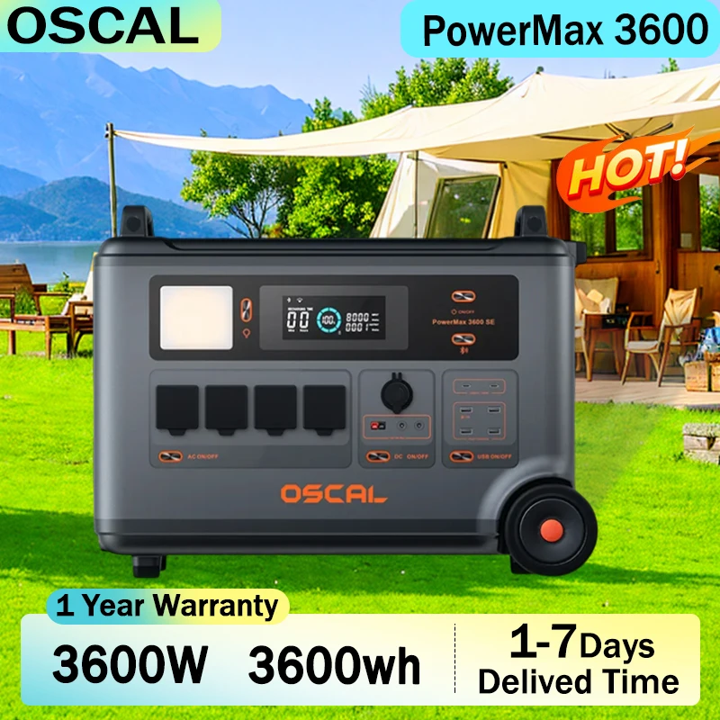 OSCAL PowerMax 3600 Tragbare Powerstation 3600W Solargenerator LiFePO4-Batterie für Notstromversorgung Zuhause Outdoor Camping Mobil