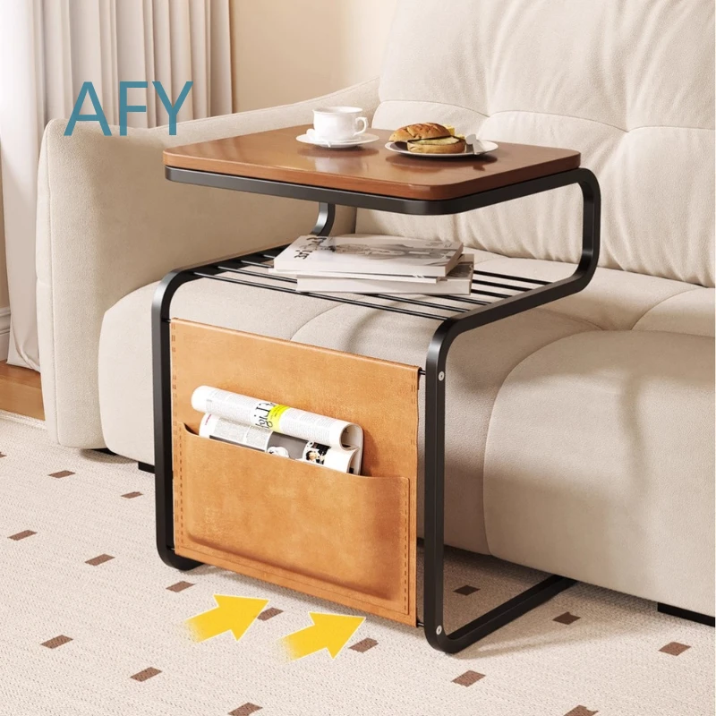 Creamy Style Side Table for Sofa Living Room Coffee Table for Small Spaces Narrow Storage Cabinet Snack Cart Mobile Rolling
