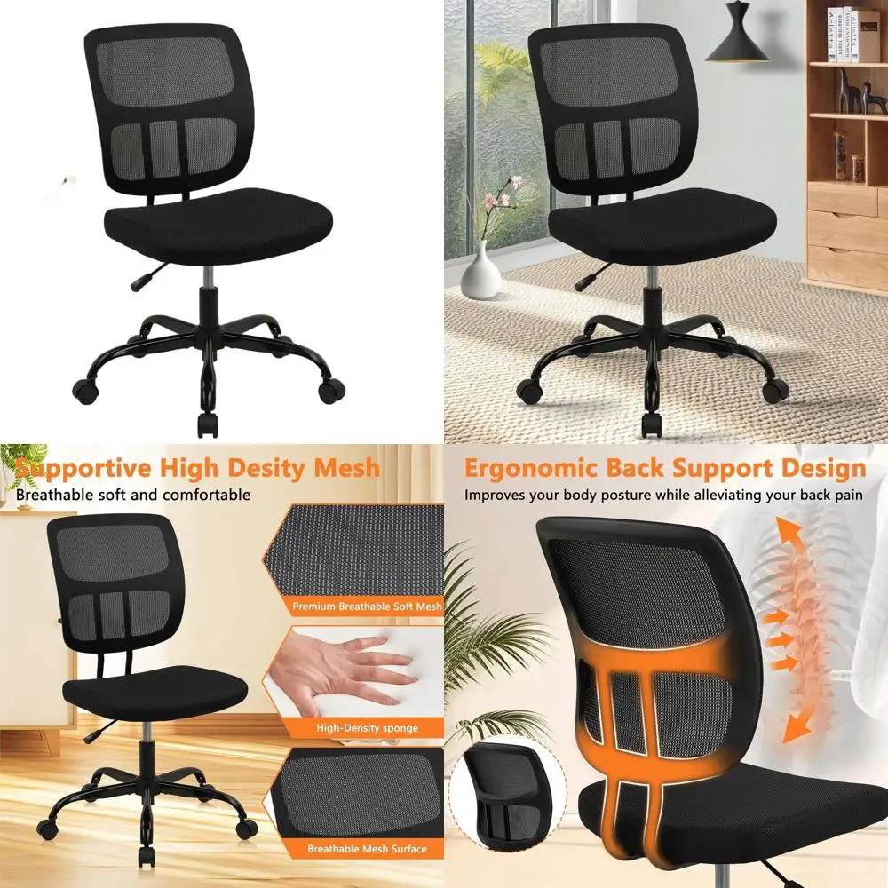 

Ergonomic Adjustable Height Mesh Swivel Chair with Wheels, Small Desk Office Chair for Computer Work, 360-Degree Rotation, Black
