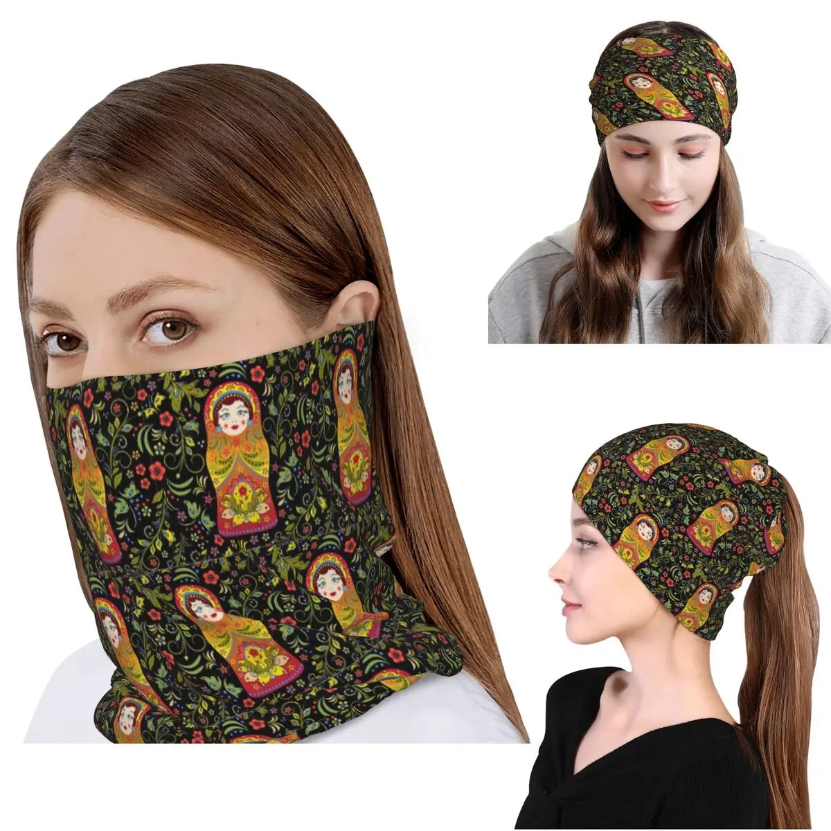 Russische Puppe Matryoshka Bandana Halstuch Gesichtsschal Warme Sturmhaube Mütze Unisex Erwachsene Waschbar