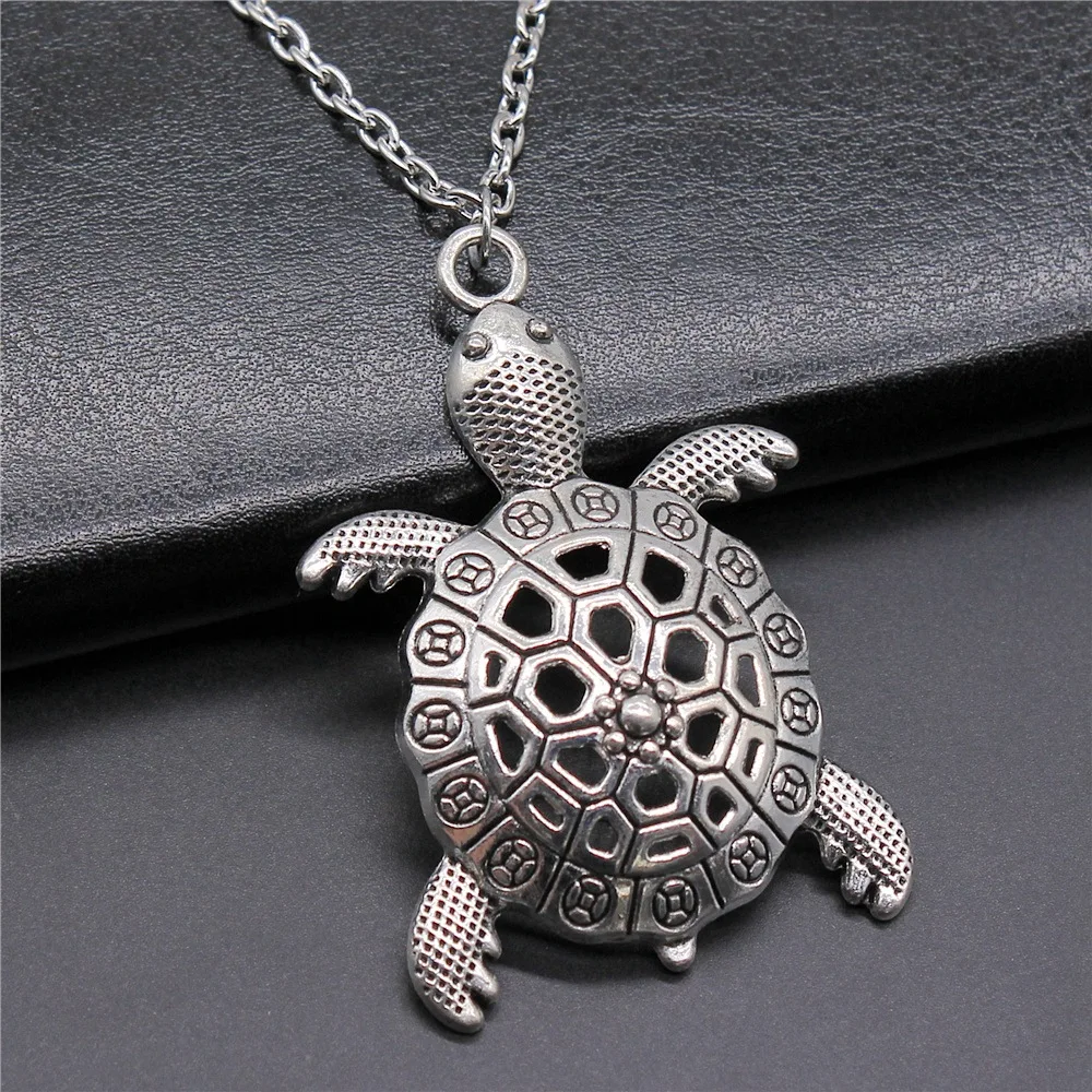 Vintage 2 Colors 55x37mm Big Turtle Tortoise Cuckold Pendant Necklace For Women Men Long Chain Necklace Jewelry Accessories