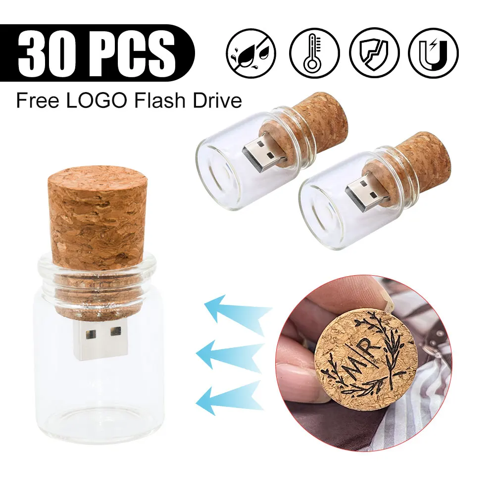 

30pcs/lot USB 2.0 Glass Drift wishing Bottle with Cork Flash Drive Stick Pendrive 4GB 8GB 16GB 32GB 64GB U disk Wedding Gift