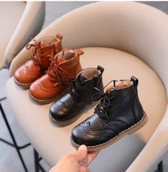 Retro Kids British Leather Shoes Autumn Winter Boys Ankle Boots Fashion Girls Short Boots Single Children Leather Booties