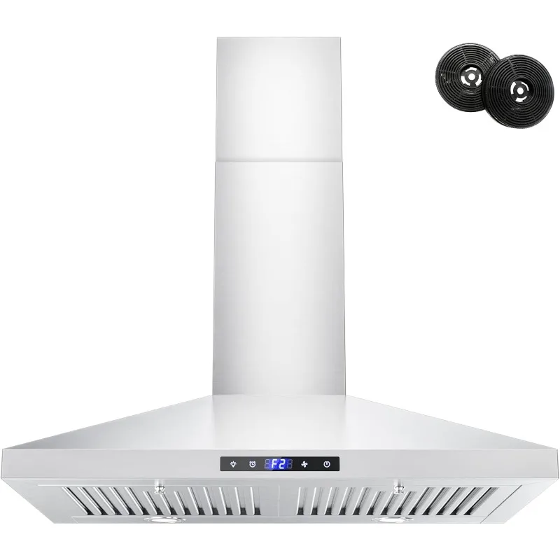 FIREGAS Range Hood 30 inch,Wall Mount Kitchen Hood in Stainless Steel With Ducted/Ductless Convertible,Stove Vent Hood