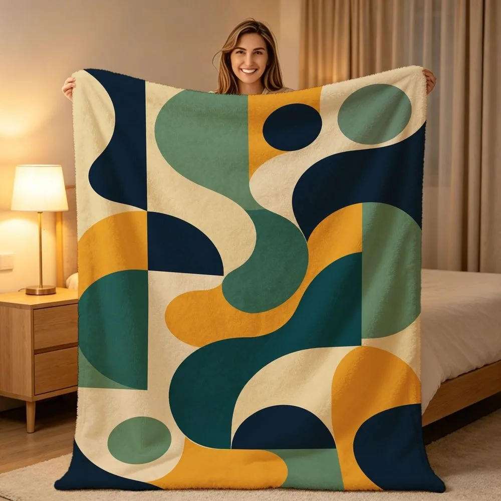 Modern Fluid Swirl Throw Blanket, Blue Cyan Wavy Stripe Line Print, Soft Warm All Season Blanket for Sofa Couch Bedroom