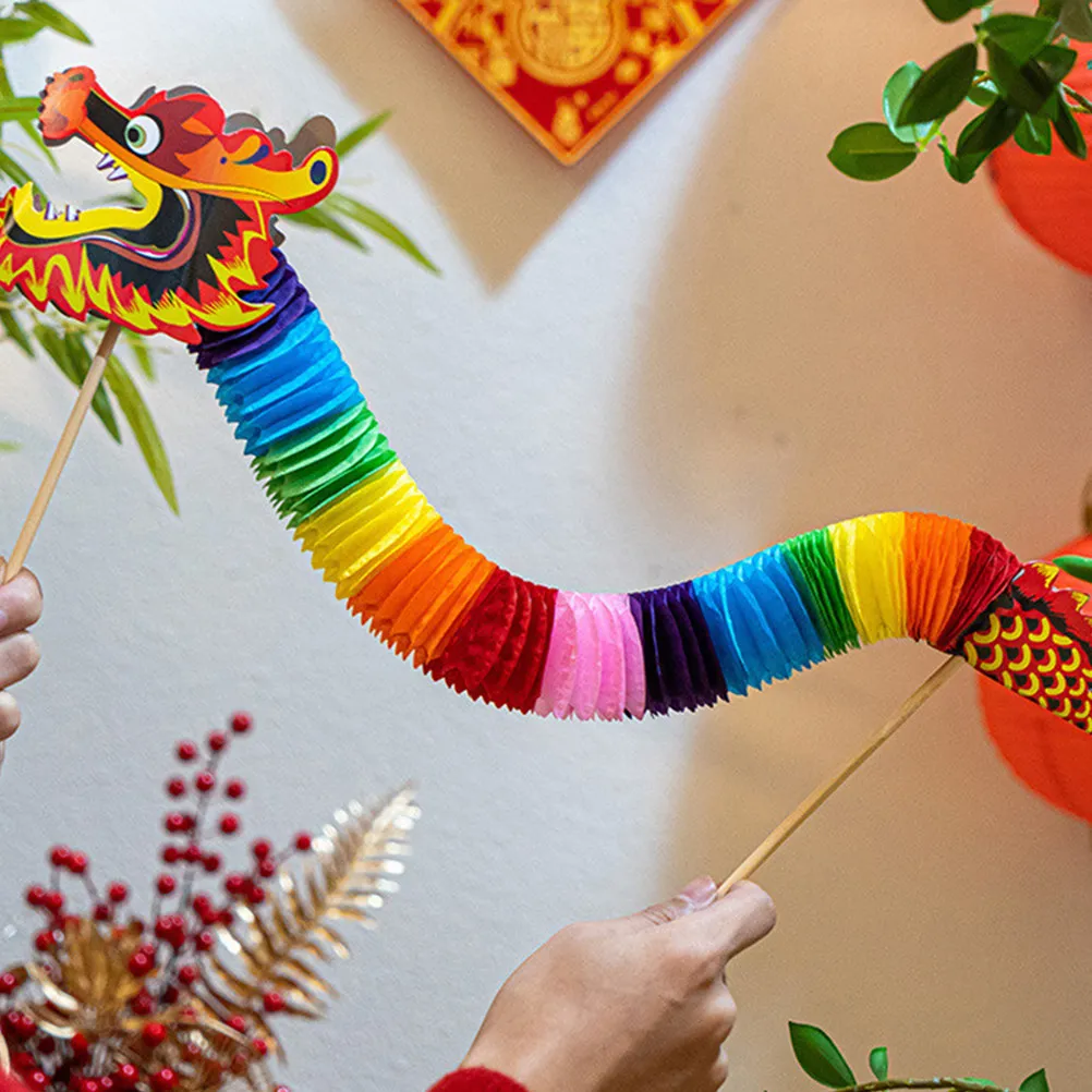 

2Pcs Paper Dragon Handheld Chinese New Year Decoration Spring Festival Party Photo Props Dragon Decoration New Year Party