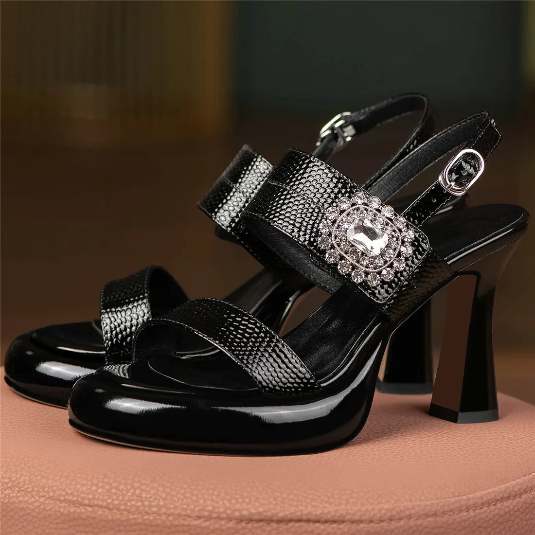

New Rhinestones Shoes Women Genuine Leather High Heel Gladiator Sandals Female Summer Open Toe Platform Pumps Shoes Casual Shoes